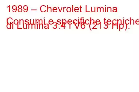 1989 – Chevrolet Lumina
Consumi e specifiche tecniche di Lumina 3.4 i V6 (213 Hp).