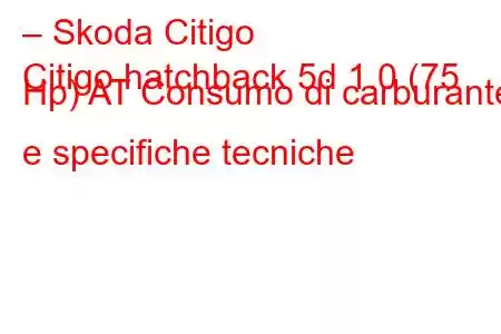 – Skoda Citigo
Citigo hatchback 5d 1.0 (75 Hp) AT Consumo di carburante e specifiche tecniche