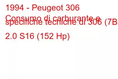 1994 - Peugeot 306
Consumo di carburante e specifiche tecniche di 306 (7B) 2.0 S16 (152 Hp)