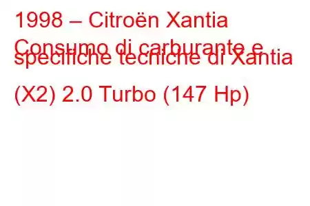 1998 – Citroën Xantia
Consumo di carburante e specifiche tecniche di Xantia (X2) 2.0 Turbo (147 Hp)