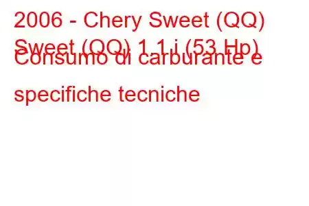 2006 - Chery Sweet (QQ)
Sweet (QQ) 1.1 i (53 Hp) Consumo di carburante e specifiche tecniche