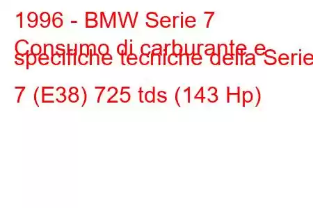 1996 - BMW Serie 7
Consumo di carburante e specifiche tecniche della Serie 7 (E38) 725 tds (143 Hp)