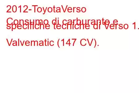 2012-ToyotaVerso
Consumo di carburante e specifiche tecniche di Verso 1.8 Valvematic (147 CV).