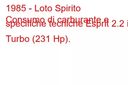 1985 - Loto Spirito
Consumo di carburante e specifiche tecniche Esprit 2.2 i Turbo (231 Hp).