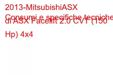 2013-MitsubishiASX
Consumi e specifiche tecniche di ASX Facelift 2.0 CVT (150 Hp) 4x4