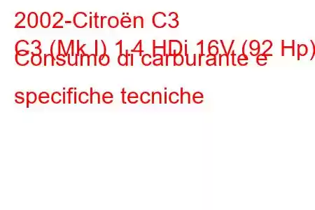 2002-Citroën C3
C3 (Mk I) 1.4 HDi 16V (92 Hp) Consumo di carburante e specifiche tecniche