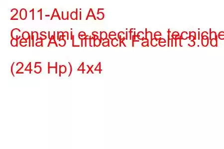 2011-Audi A5
Consumi e specifiche tecniche della A5 Liftback Facelift 3.0d (245 Hp) 4x4