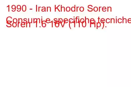 1990 - Iran Khodro Soren
Consumi e specifiche tecniche Soren 1.6 16V (110 Hp).