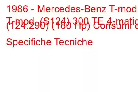 1986 - Mercedes-Benz T-mod.
T-mod. (S124) 300 TE 4-matic (124.290) (180 Hp) Consumi e Specifiche Tecniche