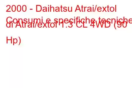 2000 - Daihatsu Atrai/extol
Consumi e specifiche tecniche di Atrai/extol 1.3 CL 4WD (90 Hp)