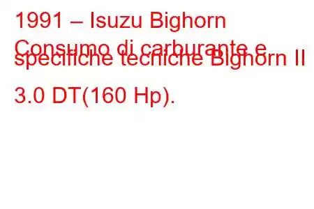 1991 – Isuzu Bighorn
Consumo di carburante e specifiche tecniche Bighorn II 3.0 DT(160 Hp).