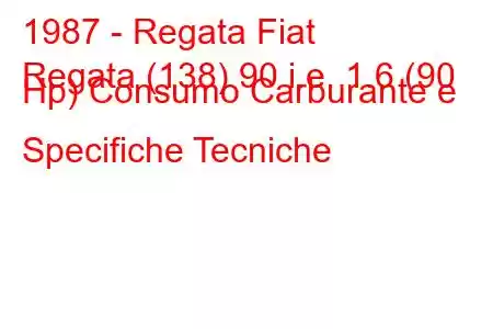 1987 - Regata Fiat
Regata (138) 90 i.e. 1.6 (90 Hp) Consumo Carburante e Specifiche Tecniche