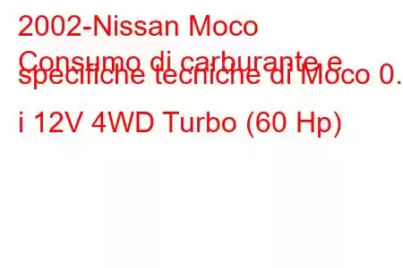 2002-Nissan Moco
Consumo di carburante e specifiche tecniche di Moco 0.7 i 12V 4WD Turbo (60 Hp)