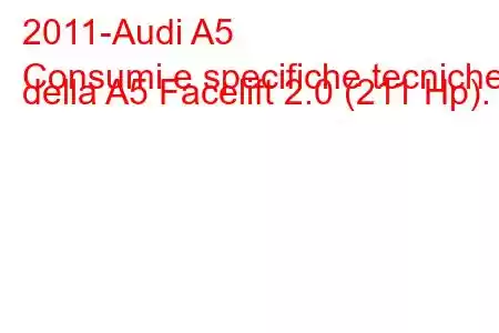 2011-Audi A5
Consumi e specifiche tecniche della A5 Facelift 2.0 (211 Hp).