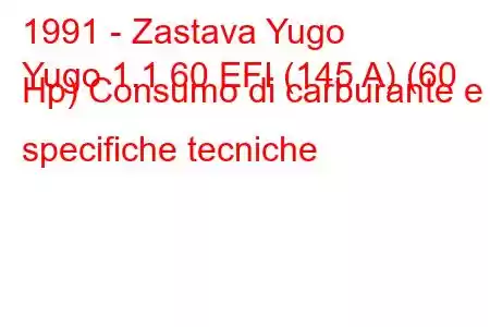 1991 - Zastava Yugo
Yugo 1.1 60 EFI (145 A) (60 Hp) Consumo di carburante e specifiche tecniche