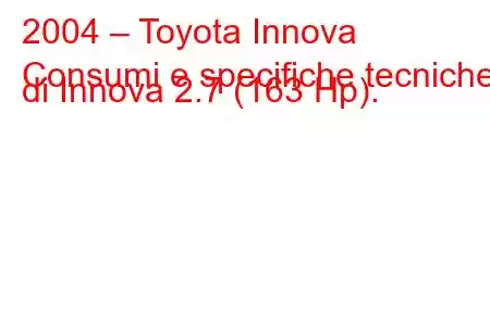 2004 – Toyota Innova
Consumi e specifiche tecniche di Innova 2.7 (163 Hp).