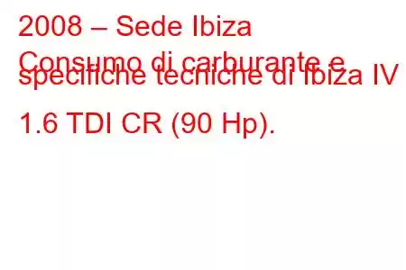 2008 – Sede Ibiza
Consumo di carburante e specifiche tecniche di Ibiza IV 1.6 TDI CR (90 Hp).