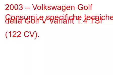 2003 – Volkswagen Golf
Consumi e specifiche tecniche della Golf V Variant 1.4 TSI (122 CV).