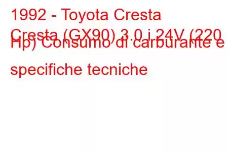 1992 - Toyota Cresta
Cresta (GX90) 3.0 i 24V (220 Hp) Consumo di carburante e specifiche tecniche