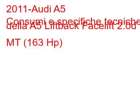 2011-Audi A5
Consumi e specifiche tecniche della A5 Liftback Facelift 2.0d MT (163 Hp)