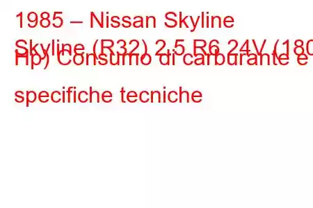 1985 – Nissan Skyline
Skyline (R32) 2.5 R6 24V (180 Hp) Consumo di carburante e specifiche tecniche