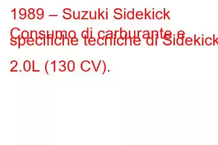 1989 – Suzuki Sidekick
Consumo di carburante e specifiche tecniche di Sidekick 2.0L (130 CV).