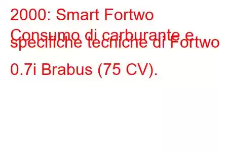 2000: Smart Fortwo
Consumo di carburante e specifiche tecniche di Fortwo 0.7i Brabus (75 CV).