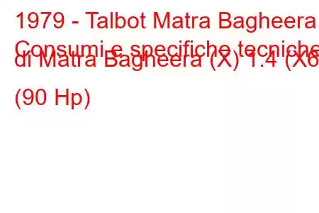 1979 - Talbot Matra Bagheera
Consumi e specifiche tecniche di Matra Bagheera (X) 1.4 (X6) (90 Hp)