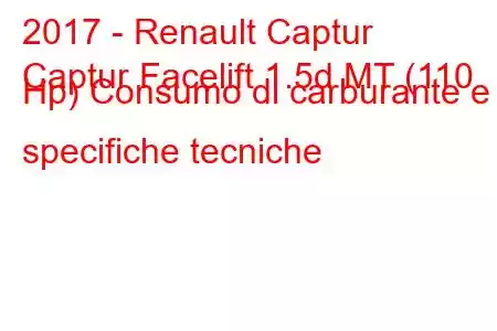 2017 - Renault Captur
Captur Facelift 1.5d MT (110 Hp) Consumo di carburante e specifiche tecniche