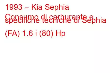 1993 – Kia Sephia
Consumo di carburante e specifiche tecniche di Sephia (FA) 1.6 i (80) Hp