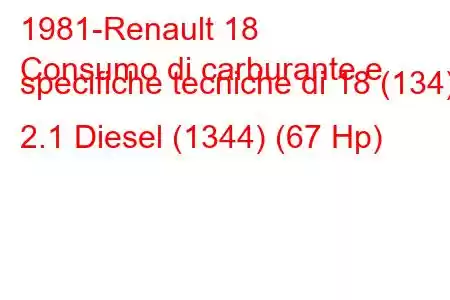 1981-Renault 18
Consumo di carburante e specifiche tecniche di 18 (134) 2.1 Diesel (1344) (67 Hp)