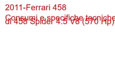 2011-Ferrari 458
Consumi e specifiche tecniche di 458 Spider 4.5 V8 (570 Hp).