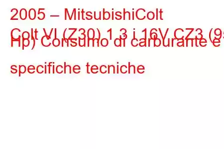 2005 – MitsubishiColt
Colt VI (Z30) 1.3 i 16V CZ3 (95 Hp) Consumo di carburante e specifiche tecniche