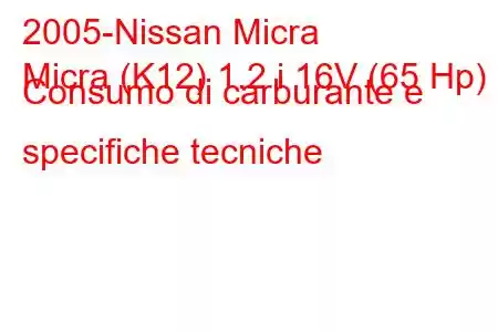 2005-Nissan Micra
Micra (K12) 1.2 i 16V (65 Hp) Consumo di carburante e specifiche tecniche