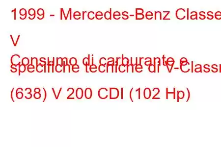 1999 - Mercedes-Benz Classe V
Consumo di carburante e specifiche tecniche di V-Classn (638) V 200 CDI (102 Hp)