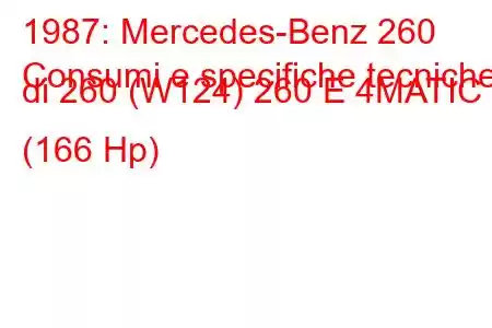 1987: Mercedes-Benz 260
Consumi e specifiche tecniche di 260 (W124) 260 E 4MATIC (166 Hp)