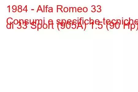 1984 - Alfa Romeo 33
Consumi e specifiche tecniche di 33 Sport (905A) 1.5 (90 Hp)