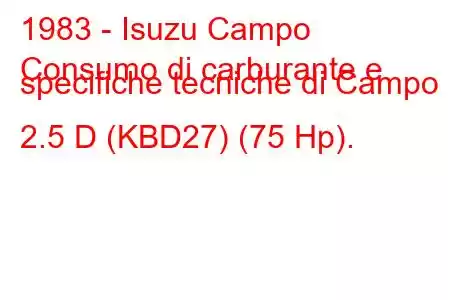 1983 - Isuzu Campo
Consumo di carburante e specifiche tecniche di Campo 2.5 D (KBD27) (75 Hp).