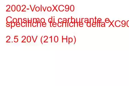 2002-VolvoXC90
Consumo di carburante e specifiche tecniche della XC90 2.5 20V (210 Hp)