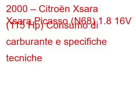 2000 – Citroën Xsara
Xsara Picasso (N68) 1.8 16V (115 Hp) Consumo di carburante e specifiche tecniche