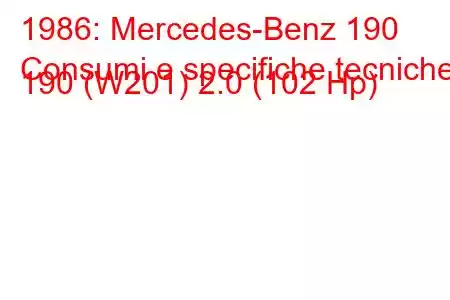 1986: Mercedes-Benz 190
Consumi e specifiche tecniche 190 (W201) 2.0 (102 Hp)