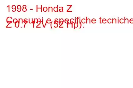 1998 - Honda Z
Consumi e specifiche tecniche Z 0.7 12V (52 Hp).