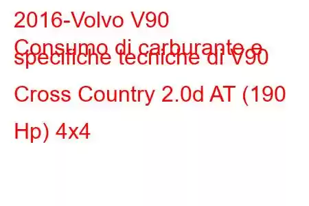 2016-Volvo V90
Consumo di carburante e specifiche tecniche di V90 Cross Country 2.0d AT (190 Hp) 4x4