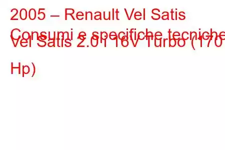 2005 – Renault Vel Satis
Consumi e specifiche tecniche Vel Satis 2.0 i 16V Turbo (170 Hp)