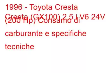 1996 - Toyota Cresta
Cresta (GX100) 2.5 i V6 24V (200 Hp) Consumo di carburante e specifiche tecniche