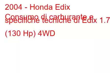 2004 - Honda Edix
Consumo di carburante e specifiche tecniche di Edix 1.7 (130 Hp) 4WD