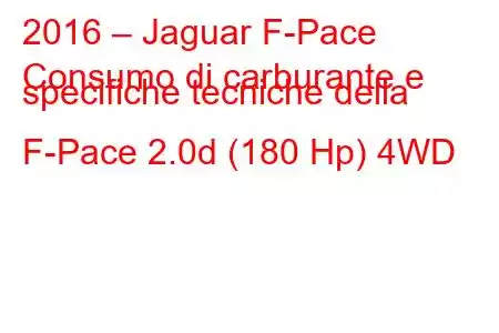 2016 – Jaguar F-Pace
Consumo di carburante e specifiche tecniche della F-Pace 2.0d (180 Hp) 4WD