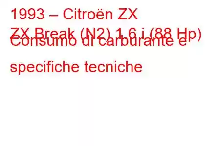 1993 – Citroën ZX
ZX Break (N2) 1.6 i (88 Hp) Consumo di carburante e specifiche tecniche