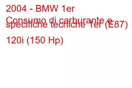 2004 - BMW 1er
Consumo di carburante e specifiche tecniche 1er (E87) 120i (150 Hp)