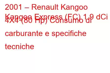 2001 – Renault Kangoo
Kangoo Express (FC) 1.9 dCi 4X4 (80 Hp) Consumo di carburante e specifiche tecniche